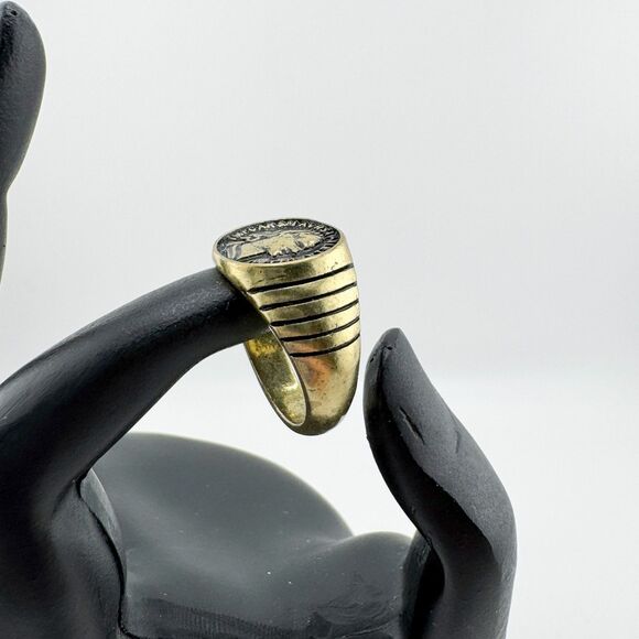 Vintage Coin Ring Roman  Gold Tone Men's Emperor Profile Signet Style Retro Bold - Picture 3 of 10